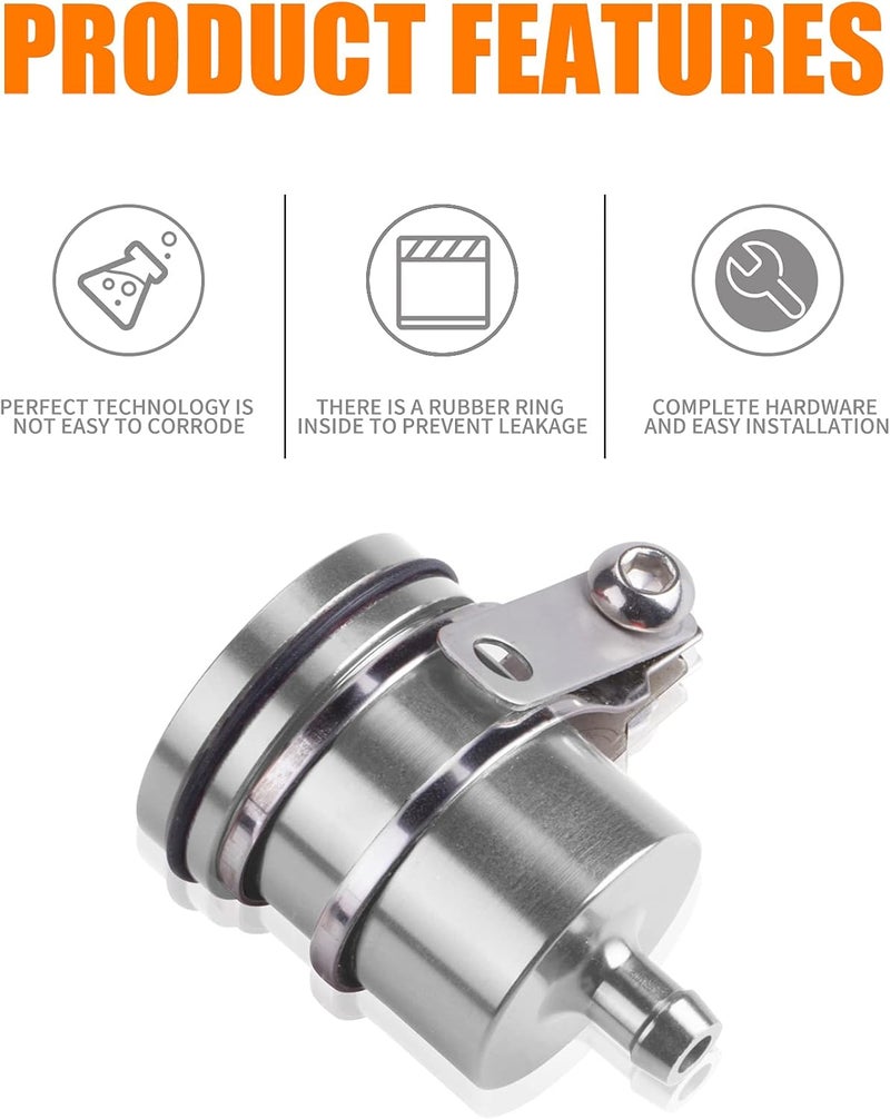 MRELC Universal Motorcycle Aluminum Brake Fluid Reservoir Oil Cup Fit For Yamaha Kawasaki Honda Suzuki BMW and more (Silver) - Image 2